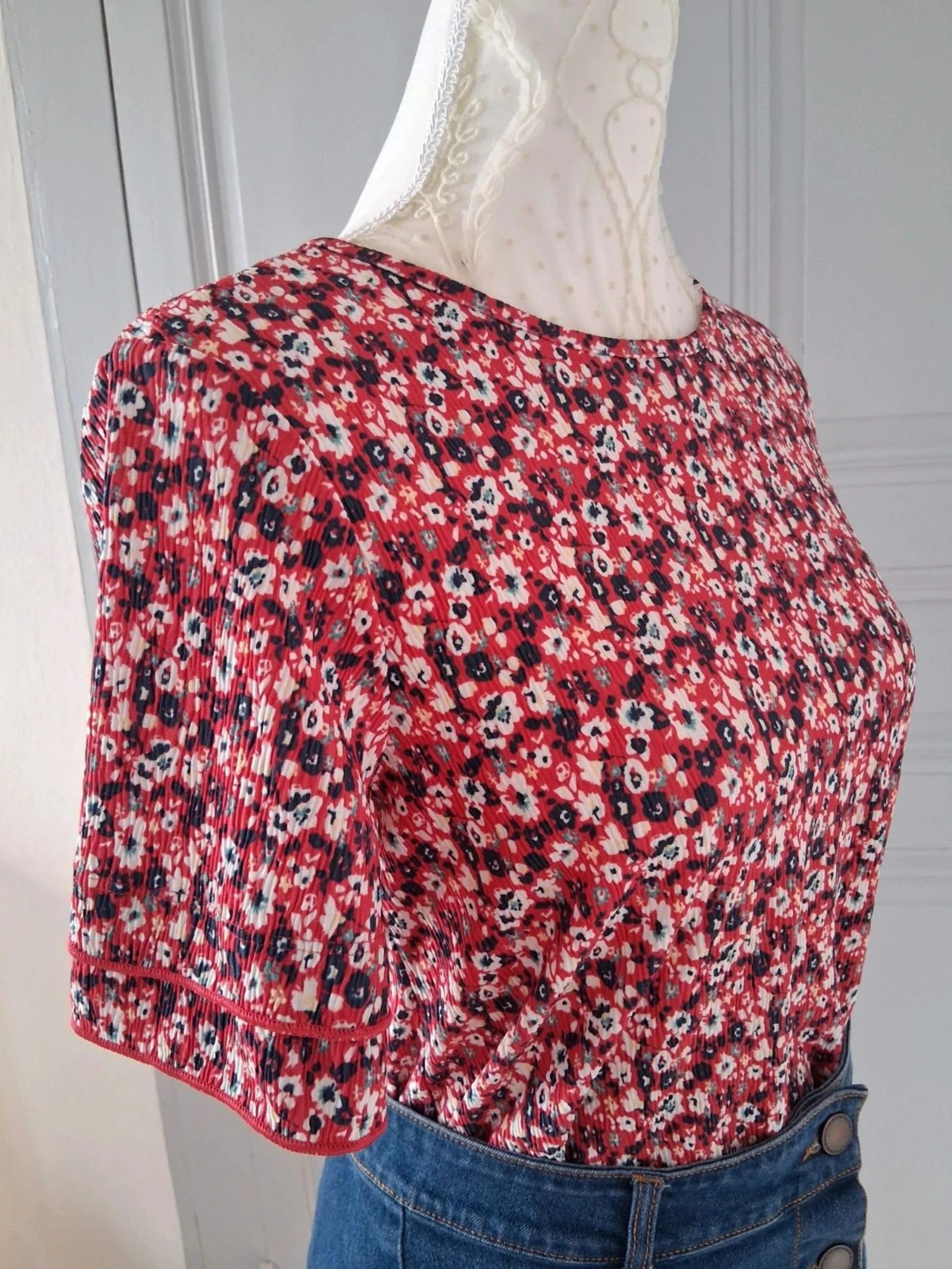 Top plisado Damart - Motivo floral - Corte oversize - Talla 34/36 – photo 3